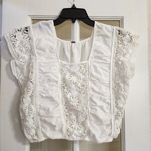 Free People White Crochet Lace Crop Top Boho Cottagecore Small